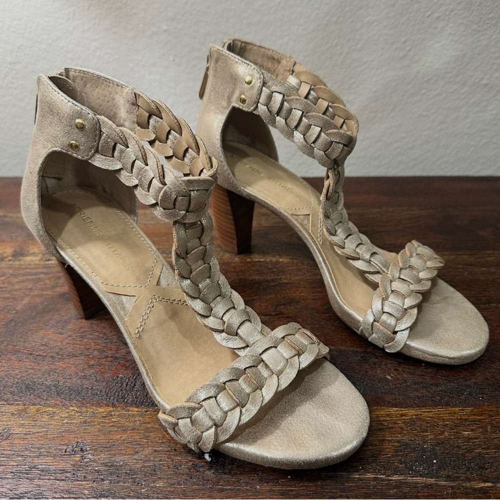 Adrienne Vittadini Braided‎ Cream Heeled Sandals size 6.5
